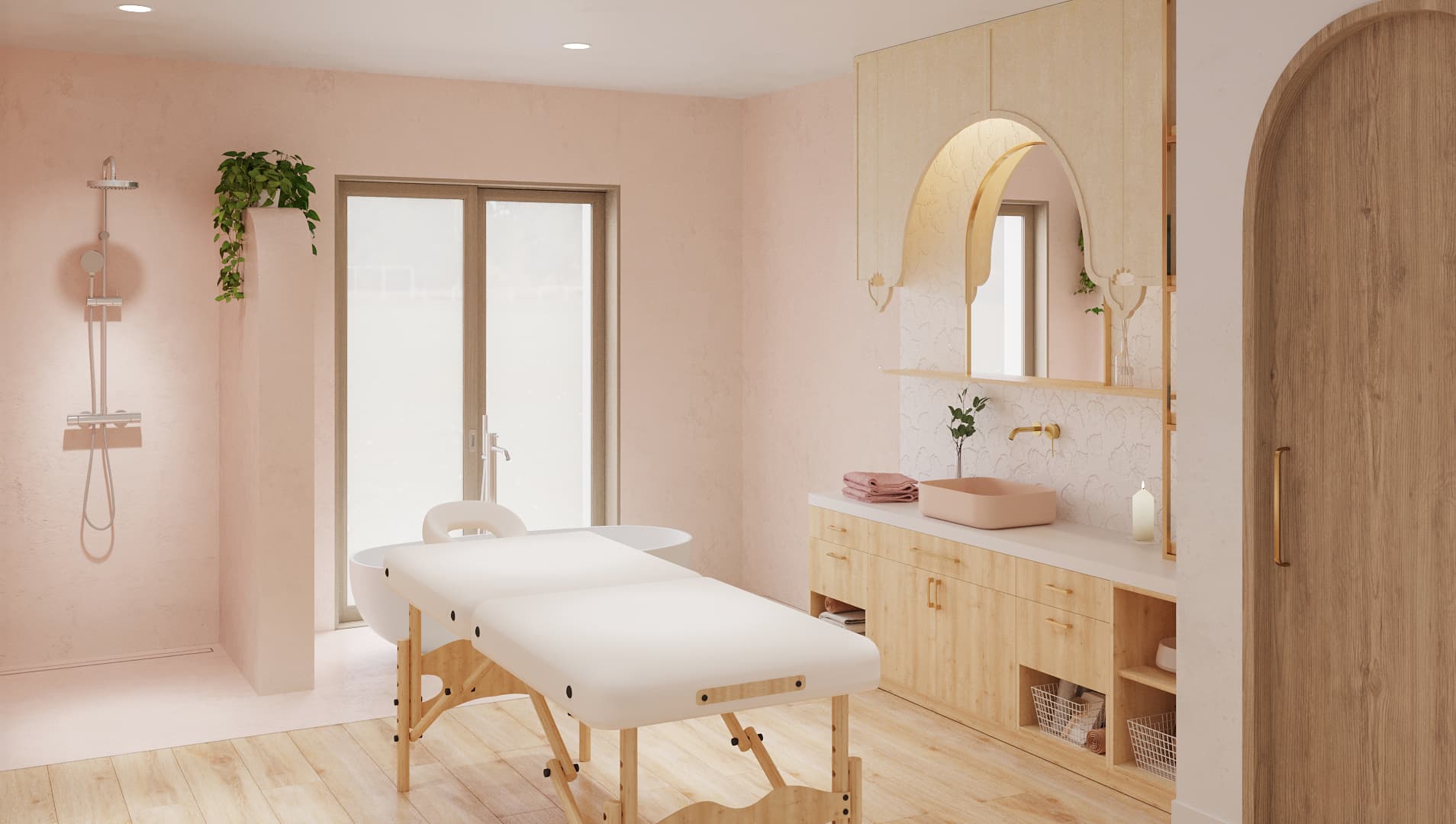Blush-toned therapy room
