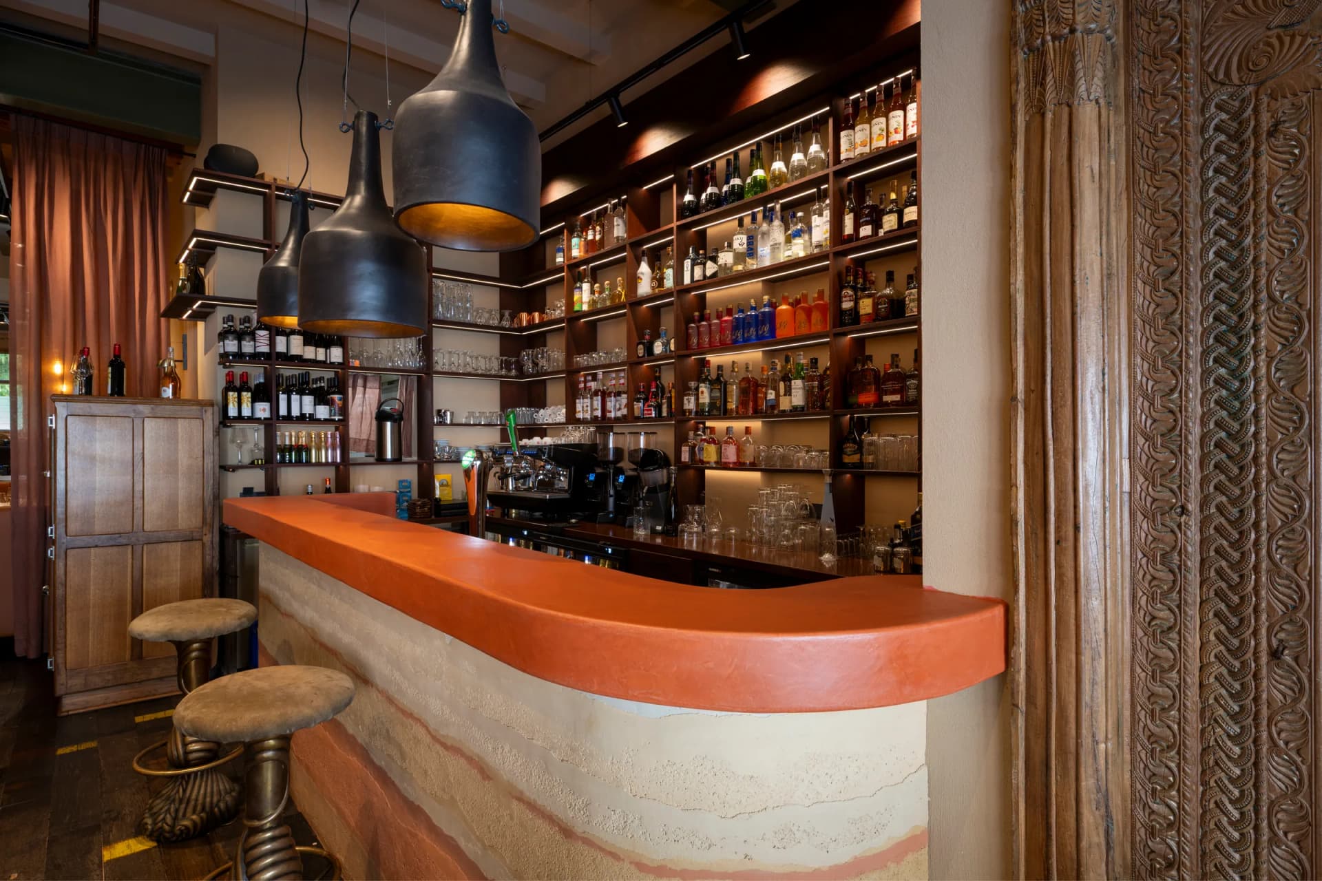 Walnut back bar at Satkara Restaurant