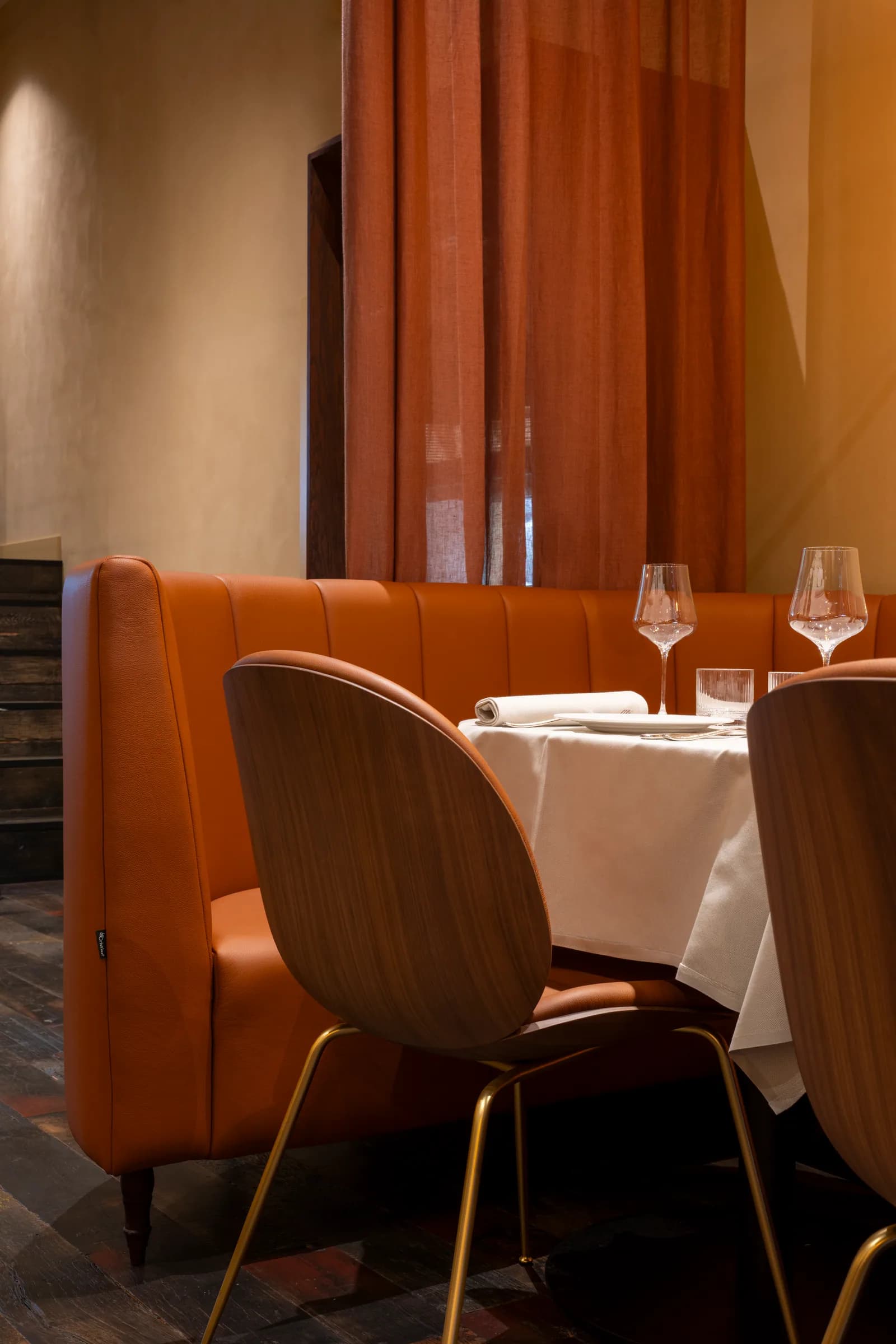 Custom Italian leather seating at Satkara