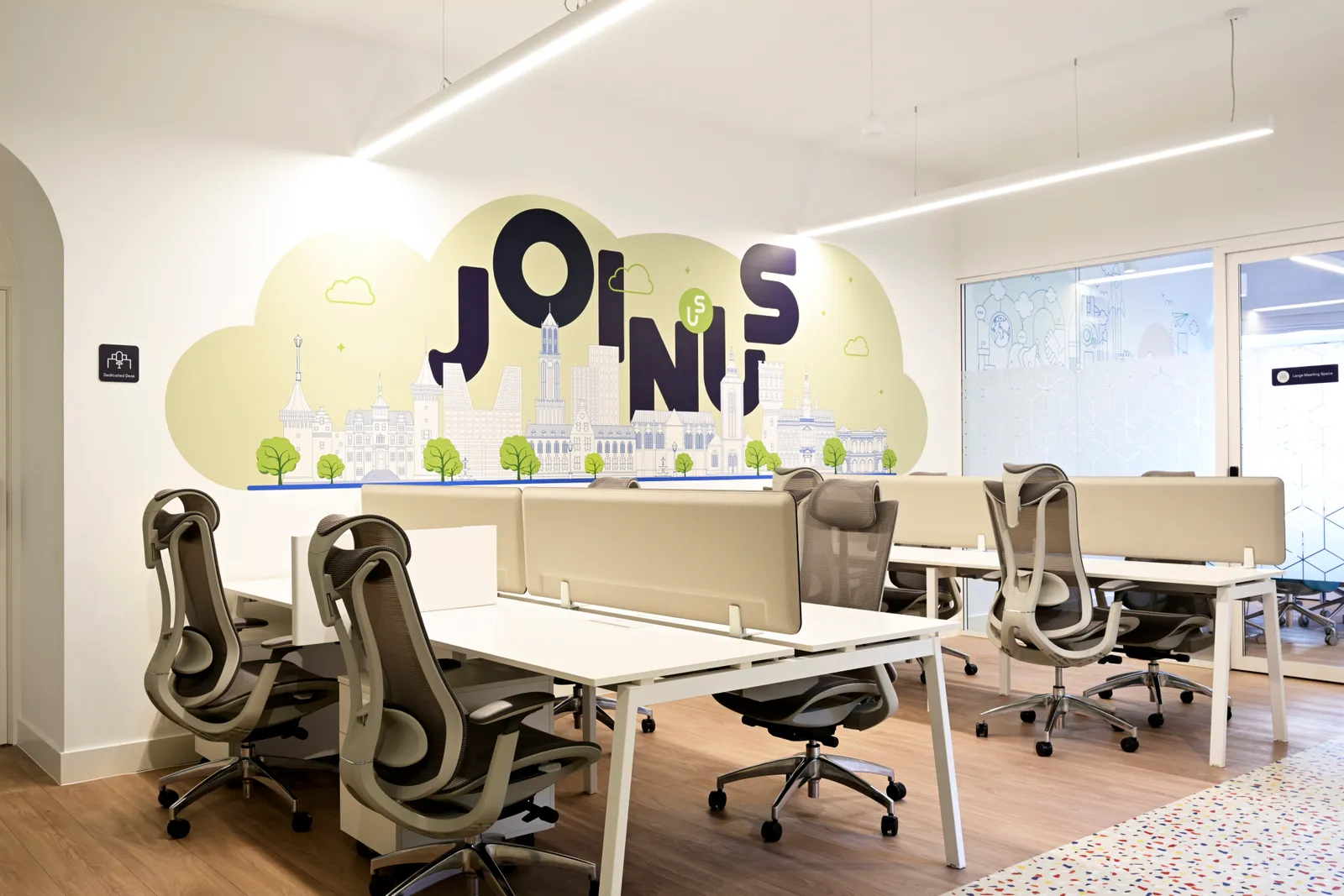 Unusual Spaces finished office zone with bespoke shelving, planting wall, and integrated coffee point in Utrecht