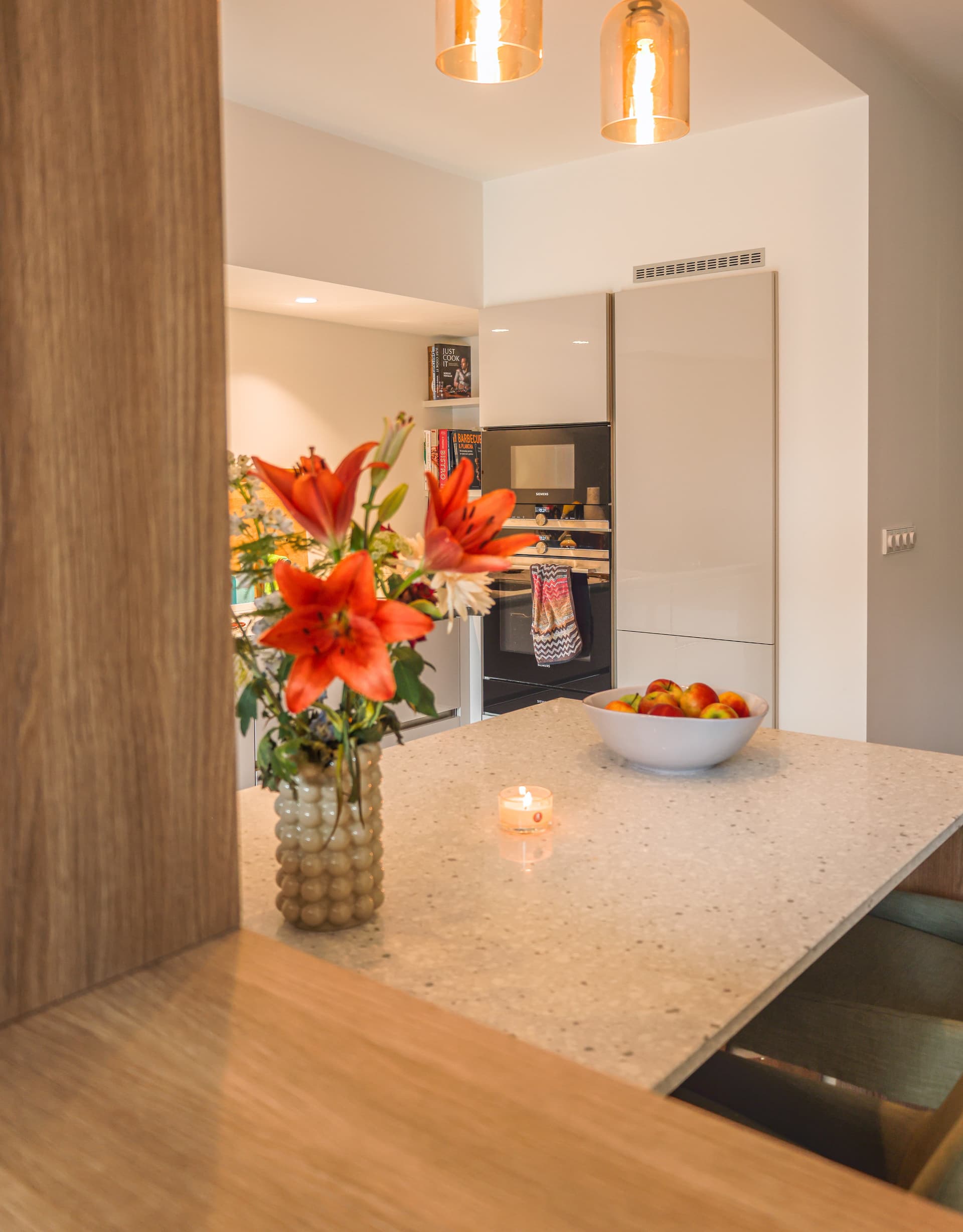 VBS Kitchen and Living - Kitchen island with waterfall stone top