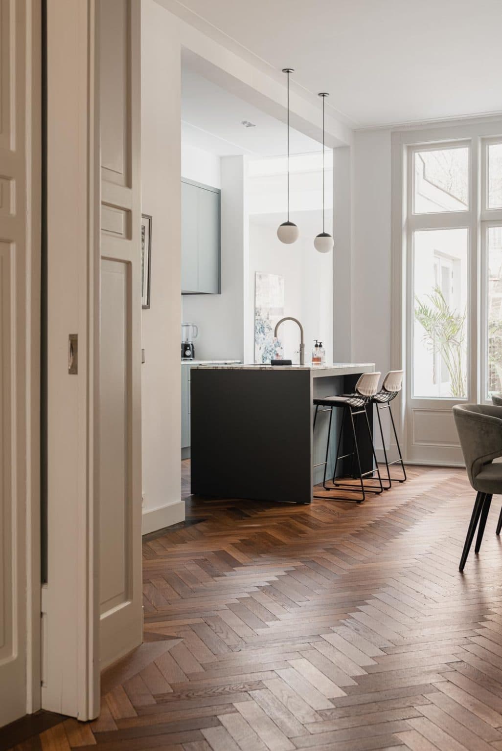 View through the completed apartment towards the kitchen